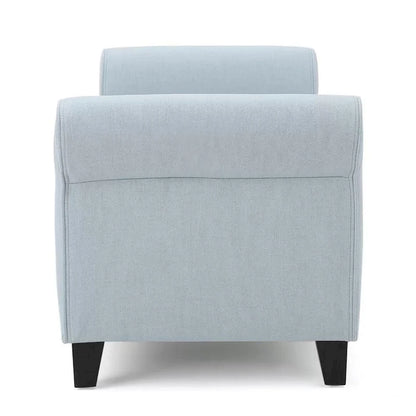 Storage Ottoman Bench, 50 Inch Light Blue, Rolled Arms, Black Wood