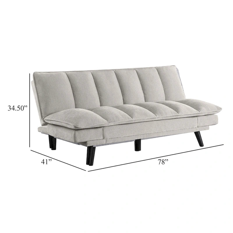 Loyla Convertible Sofa Bed, Tufted Light Gray Fabric, Black, 78 Inch