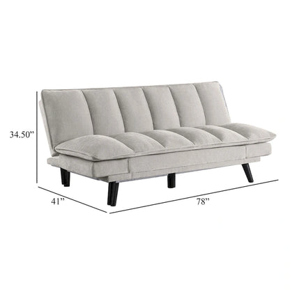 Loyla Convertible Sofa Bed, Tufted Light Gray Fabric, Black, 78 Inch