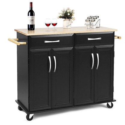 Costway Rolling Kitchen Trolley Island Black Cart Wood Top Storage