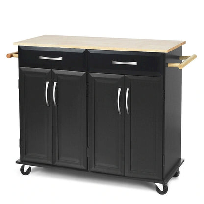Costway Rolling Kitchen Trolley Island Black Cart Wood Top Storage
