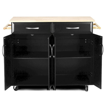 Costway Rolling Kitchen Trolley Island Black Cart Wood Top Storage