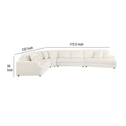 Sono 4pc Modular Sectional Sofa, 6 Accent Pillows, Channel Ivory White