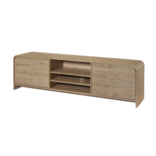 Maria TV Stand Media Cabinet, 2 Drawer and Shelves, Beige Wood 71 Inch