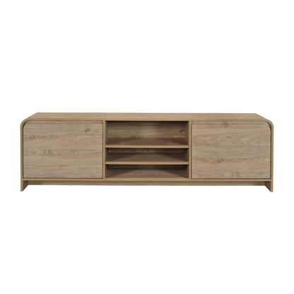 Maria TV Stand Media Cabinet, 2 Drawer and Shelves, Beige Wood 71 Inch