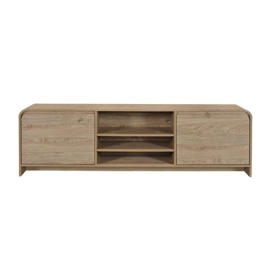 Maria TV Stand Media Cabinet, 2 Drawer and Shelves, Beige Wood 71 Inch