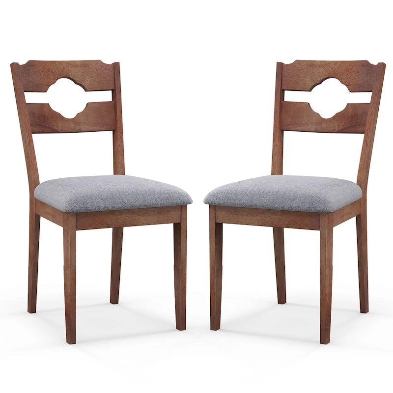 Gymax Set of 2 Dining Chair w/ Padded Seat High Back Rubber Wood Frame