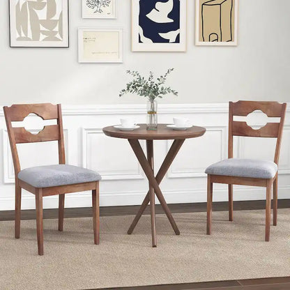 Gymax Set of 2 Dining Chair w/ Padded Seat High Back Rubber Wood Frame