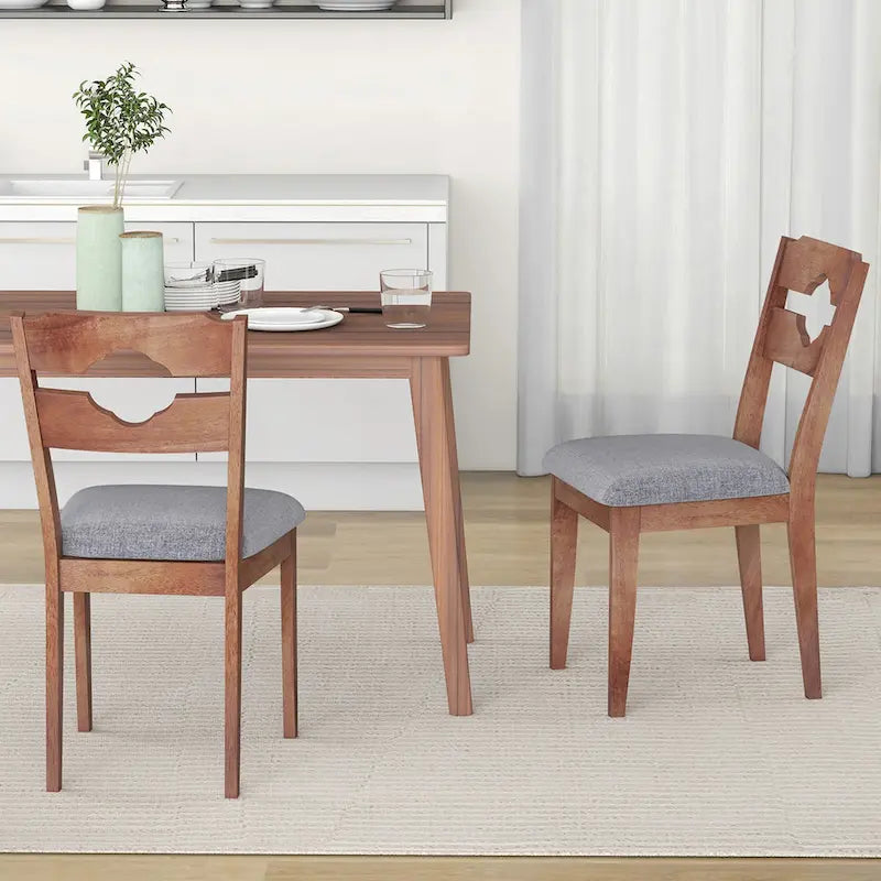 Gymax Set of 2 Dining Chair w/ Padded Seat High Back Rubber Wood Frame