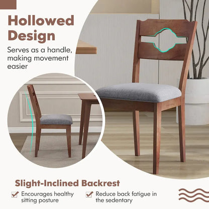 Gymax Set of 2 Dining Chair w/ Padded Seat High Back Rubber Wood Frame