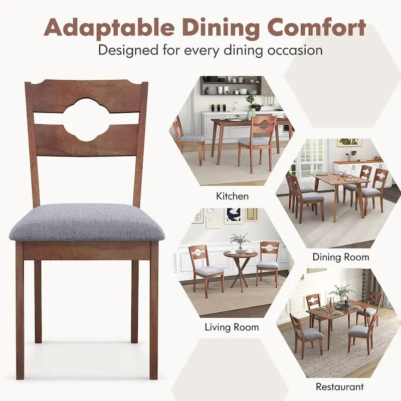 Gymax Set of 2 Dining Chair w/ Padded Seat High Back Rubber Wood Frame
