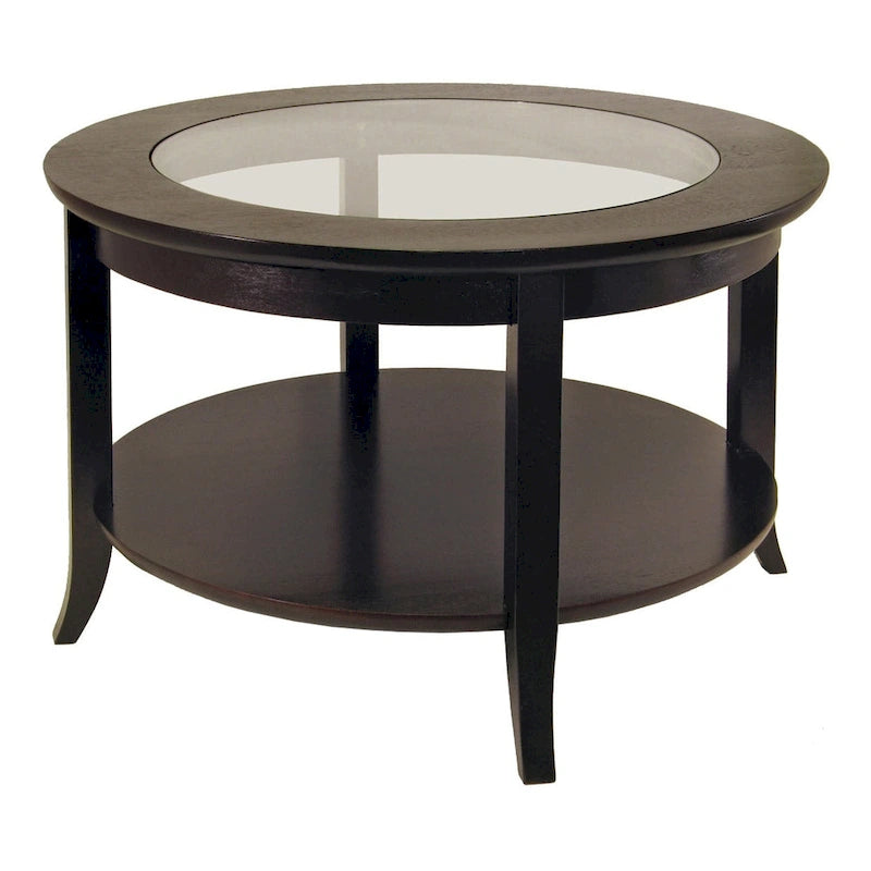Genoa Round Glass Top Coffee Table - 30  - Dark Espresso