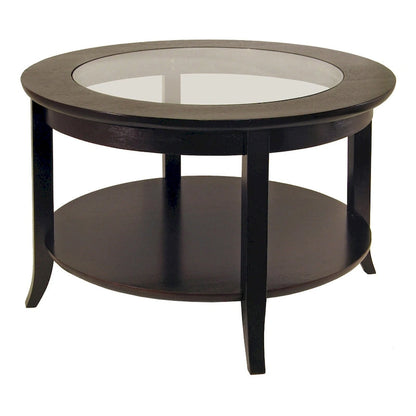 Genoa Round Glass Top Coffee Table - 30  - Dark Espresso