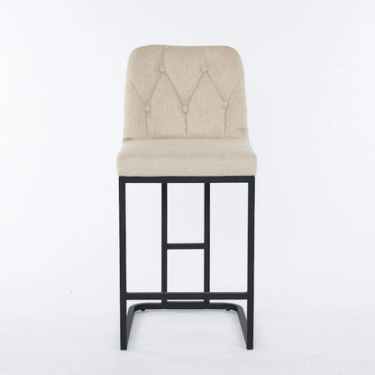 Upholstered Bar Stools Set of 2, Counter Height Bar Stools with Button-Tufted Backrest, Kitchen Island Chairs with Metal Frame