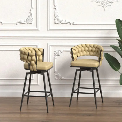 Counter Height Bar Stools Set of 2, Swivel Bar Stools with Woven Back, Kitchen Island Chairs with Footrest and Metal Frame