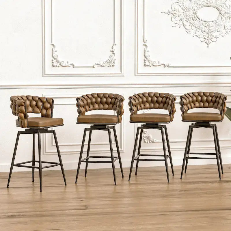 Counter Height Bar Stools Set of 2, Swivel Bar Stools with Woven Back, Kitchen Island Chairs with Footrest and Metal Frame
