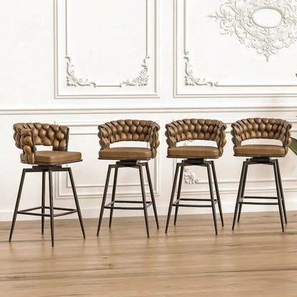 Counter Height Bar Stools Set of 2, Swivel Bar Stools with Woven Back, Kitchen Island Chairs with Footrest and Metal Frame