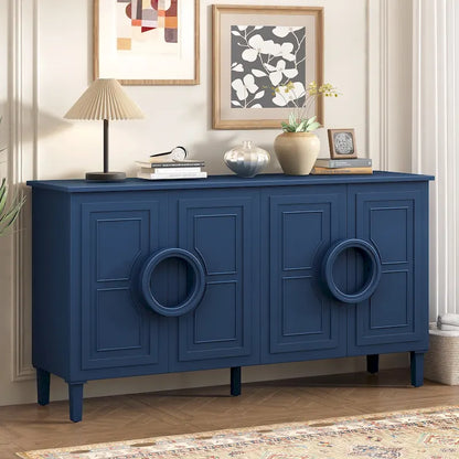 Sideboard Cabinet with Round Ring Handle, Wood Storage Cabinet with Adjustable Shelf, Console Table with 4 Doors