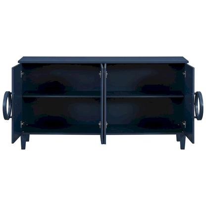 Sideboard Cabinet with Round Ring Handle, Wood Storage Cabinet with Adjustable Shelf, Console Table with 4 Doors