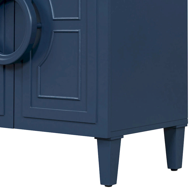Sideboard Cabinet with Round Ring Handle, Wood Storage Cabinet with Adjustable Shelf, Console Table with 4 Doors