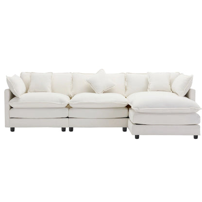 Roomfitters L-Shaped Chenille Upholstered Sofa with Ottoman and 5 Pillows, Modern Luxury Couch for Living Room