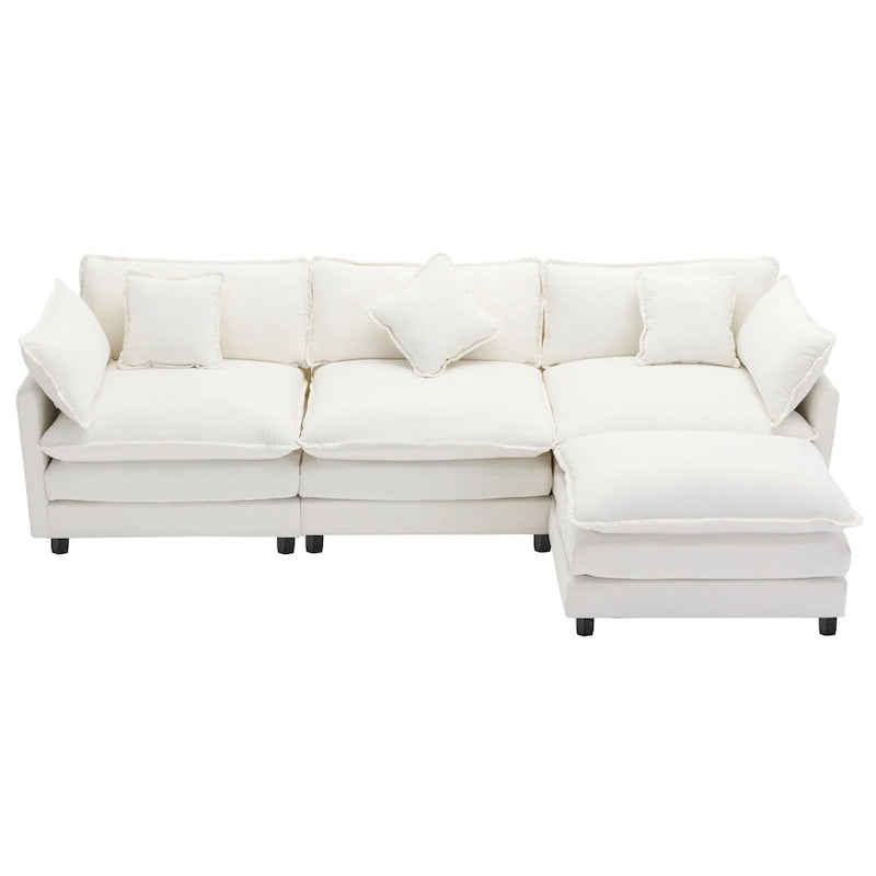 Roomfitters L-Shaped Chenille Upholstered Sofa with Ottoman and 5 Pillows, Modern Luxury Couch for Living Room