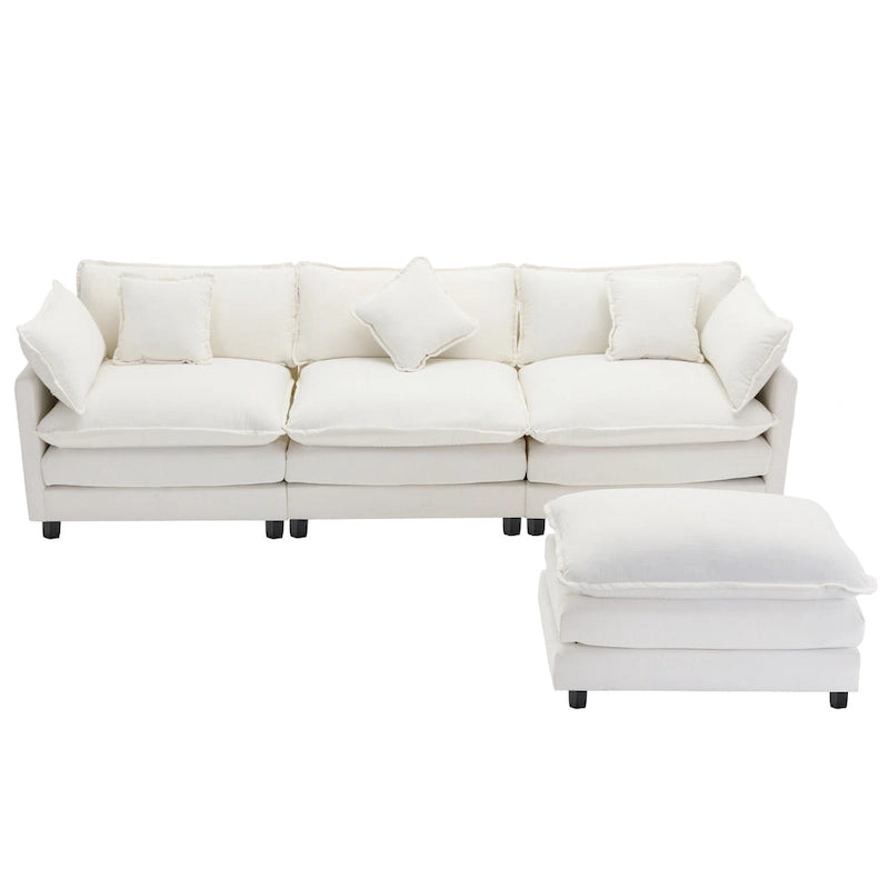 Roomfitters L-Shaped Chenille Upholstered Sofa with Ottoman and 5 Pillows, Modern Luxury Couch for Living Room
