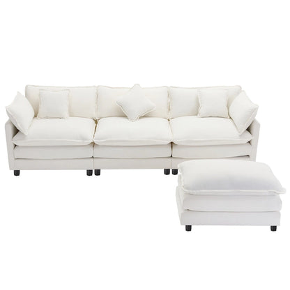 Roomfitters L-Shaped Chenille Upholstered Sofa with Ottoman and 5 Pillows, Modern Luxury Couch for Living Room