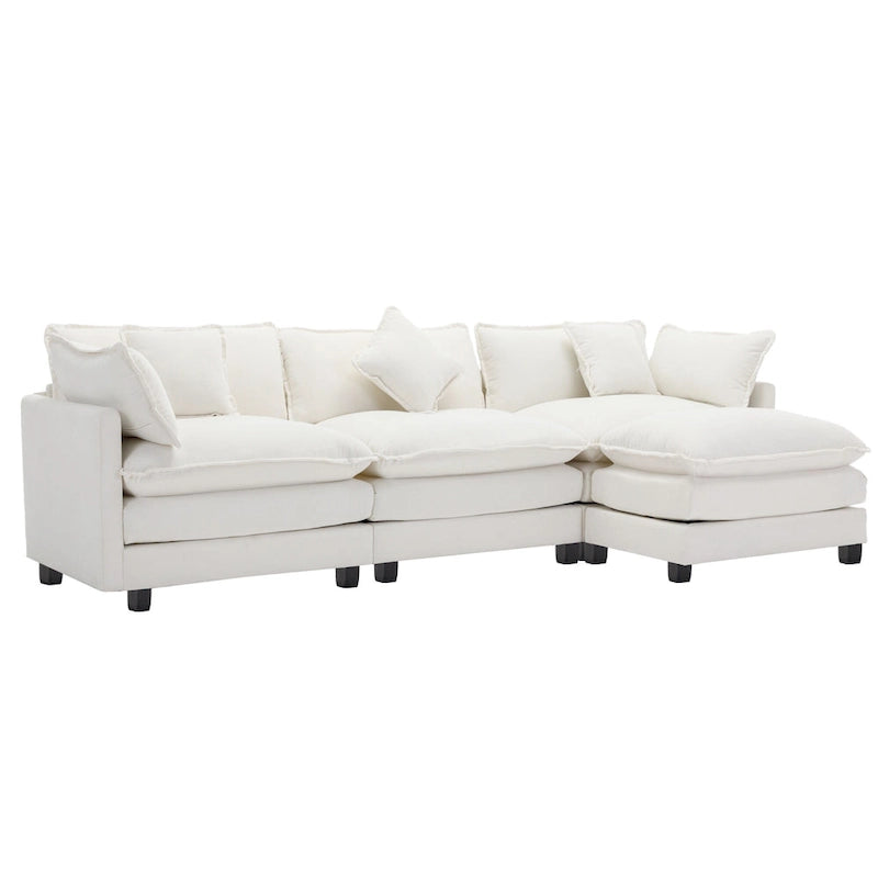 Roomfitters L-Shaped Chenille Upholstered Sofa with Ottoman and 5 Pillows, Modern Luxury Couch for Living Room