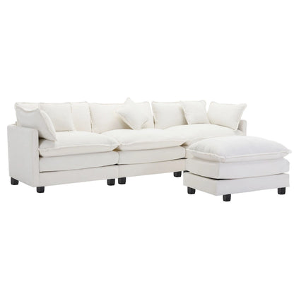 Roomfitters L-Shaped Chenille Upholstered Sofa with Ottoman and 5 Pillows, Modern Luxury Couch for Living Room