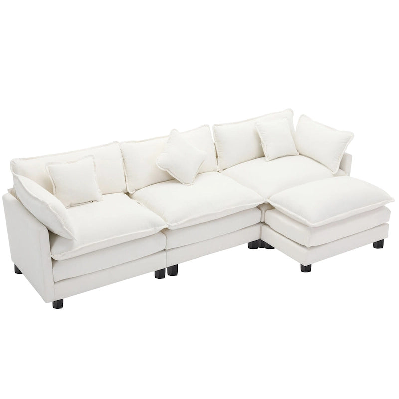 Roomfitters L-Shaped Chenille Upholstered Sofa with Ottoman and 5 Pillows, Modern Luxury Couch for Living Room