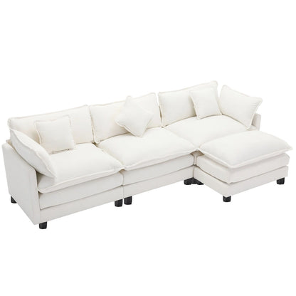 Roomfitters L-Shaped Chenille Upholstered Sofa with Ottoman and 5 Pillows, Modern Luxury Couch for Living Room