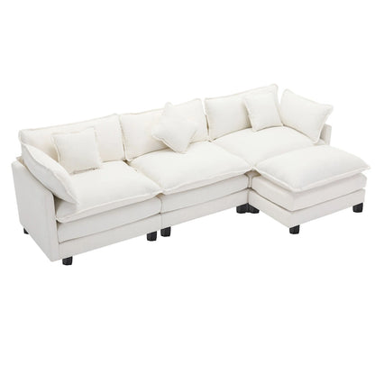Roomfitters L-Shaped Chenille Upholstered Sofa with Ottoman and 5 Pillows, Modern Luxury Couch for Living Room