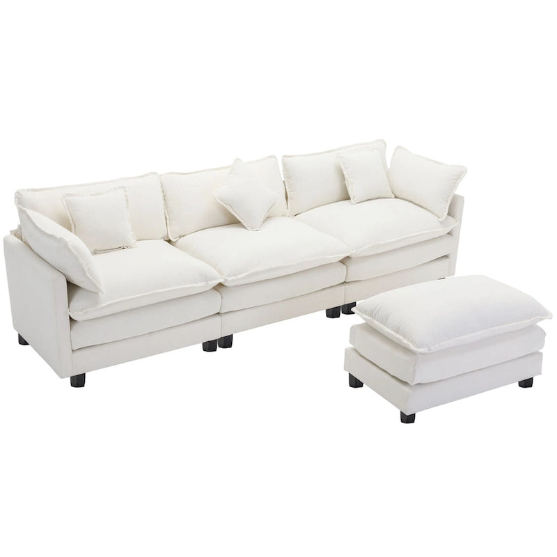 Roomfitters L-Shaped Chenille Upholstered Sofa with Ottoman and 5 Pillows, Modern Luxury Couch for Living Room