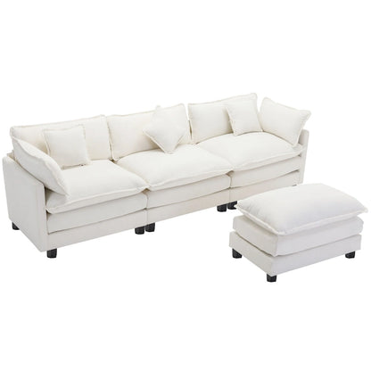 Roomfitters L-Shaped Chenille Upholstered Sofa with Ottoman and 5 Pillows, Modern Luxury Couch for Living Room