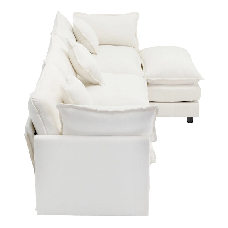 Roomfitters L-Shaped Chenille Upholstered Sofa with Ottoman and 5 Pillows, Modern Luxury Couch for Living Room