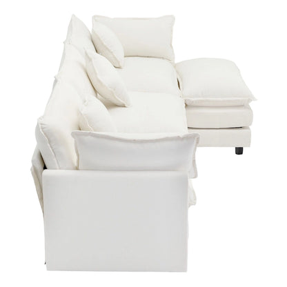 Roomfitters L-Shaped Chenille Upholstered Sofa with Ottoman and 5 Pillows, Modern Luxury Couch for Living Room