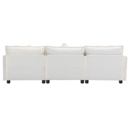 Roomfitters L-Shaped Chenille Upholstered Sofa with Ottoman and 5 Pillows, Modern Luxury Couch for Living Room