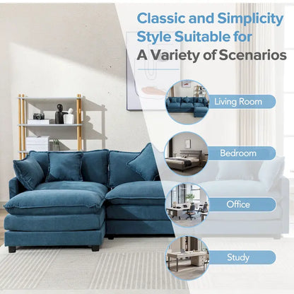 Roomfitters L-Shaped Chenille Upholstered Sofa with Ottoman and 5 Pillows, Modern Luxury Couch for Living Room