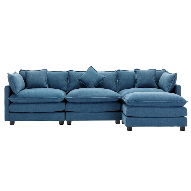 Roomfitters L-Shaped Chenille Upholstered Sofa with Ottoman and 5 Pillows, Modern Luxury Couch for Living Room