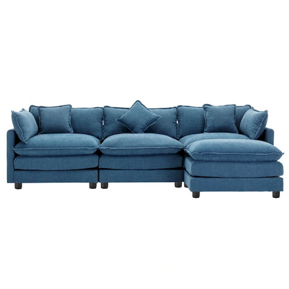 Roomfitters L-Shaped Chenille Upholstered Sofa with Ottoman and 5 Pillows, Modern Luxury Couch for Living Room