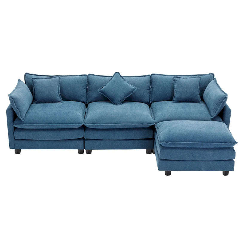 Roomfitters L-Shaped Chenille Upholstered Sofa with Ottoman and 5 Pillows, Modern Luxury Couch for Living Room