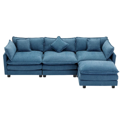 Roomfitters L-Shaped Chenille Upholstered Sofa with Ottoman and 5 Pillows, Modern Luxury Couch for Living Room