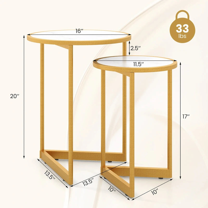 Gymax Round Nesting Side Table Set of 2 Stacking Coffee Tables w/ Faux