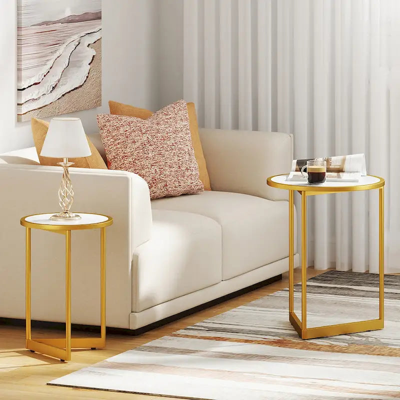 Gymax Round Nesting Side Table Set of 2 Stacking Coffee Tables w/ Faux