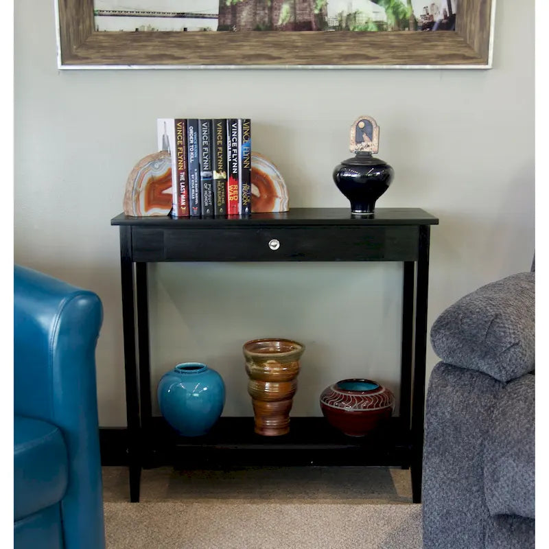 Solid Acacia Wood 1-drawer Console Table with Bottom Shelf