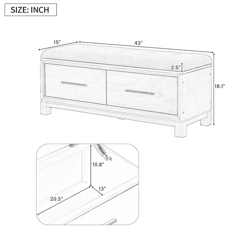 Shoe Bench with Removable Cushion & Hidden Storage
