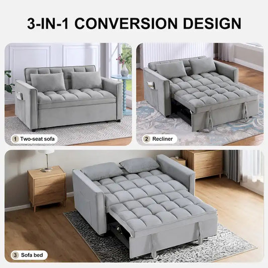 Modern 68  Length Tufted Convertible Loveseat Sleeper Sofa Bed - 68 L x 55 W x 20 H