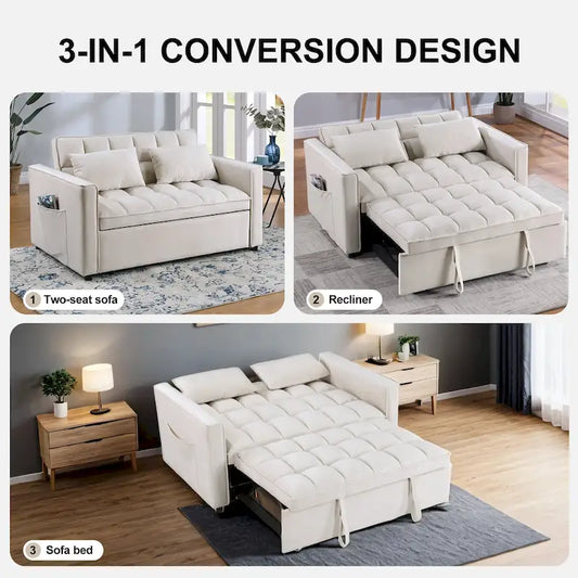 Modern 68  Length Tufted Convertible Loveseat Sleeper Sofa Bed - 68 L x 55 W x 20 H
