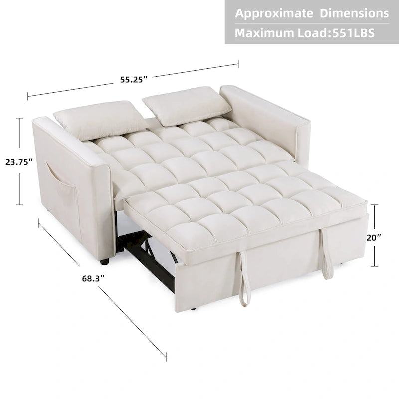 Modern 68  Length Tufted Convertible Loveseat Sleeper Sofa Bed - 68 L x 55 W x 20 H